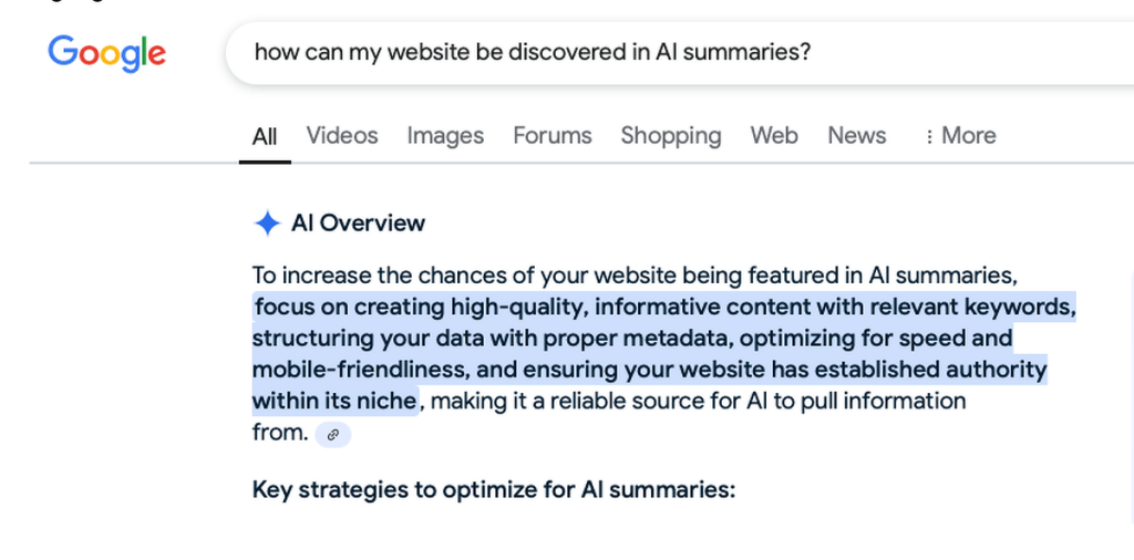 A screenshot showing Google’s generative AI feature.