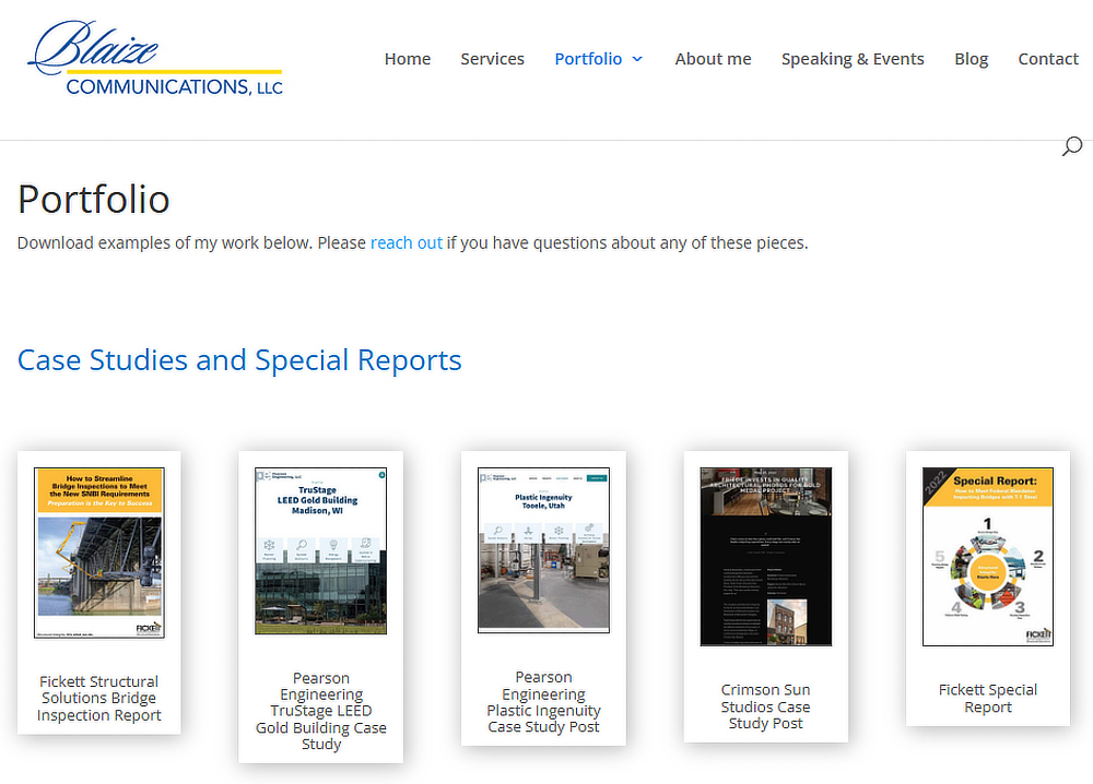Screenshot of Leslie Blaize’s portfolio on her website