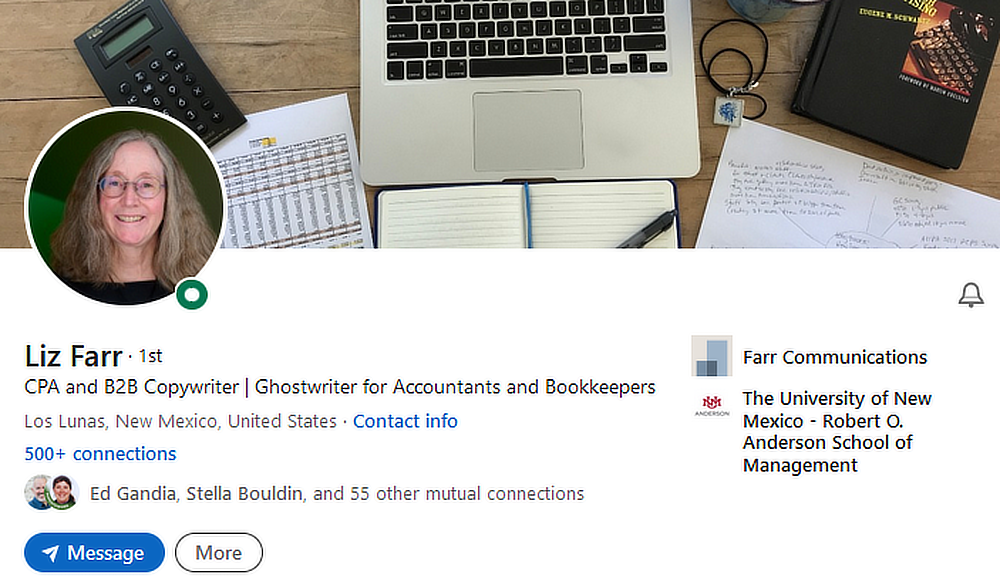 Screenshot of Liz Farr’s LinkedIn profile
